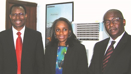 (L-r) Gbenga Adebayo, chairman, CNSSL, Omobola Johnson, minister of Communications Technology and Seyi Onabanjo, Special Assistant to the minister on Local Content, during the minister’s visit to CNSSL Call Centre in Lagos, last week.